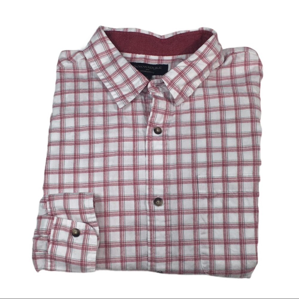 Men's Plaid Button-Up Shirt - Red & White